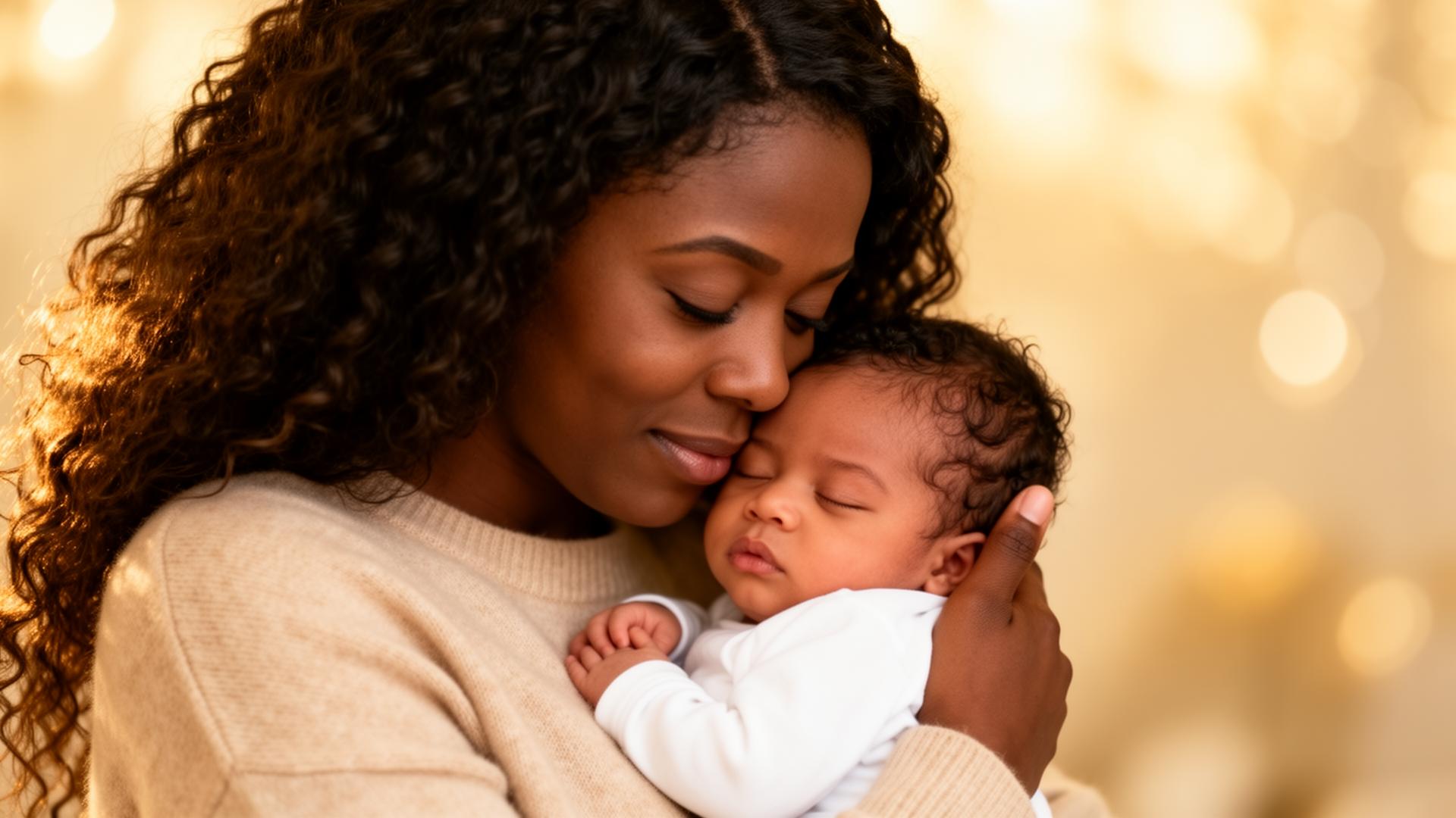 Mother lovingly holding her sleeping newborn